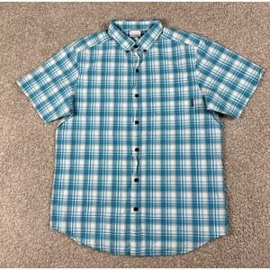 Columbia Shirt Mens Medium Blue Plaid Button Up Short Sleeve Regular Fit Cotton